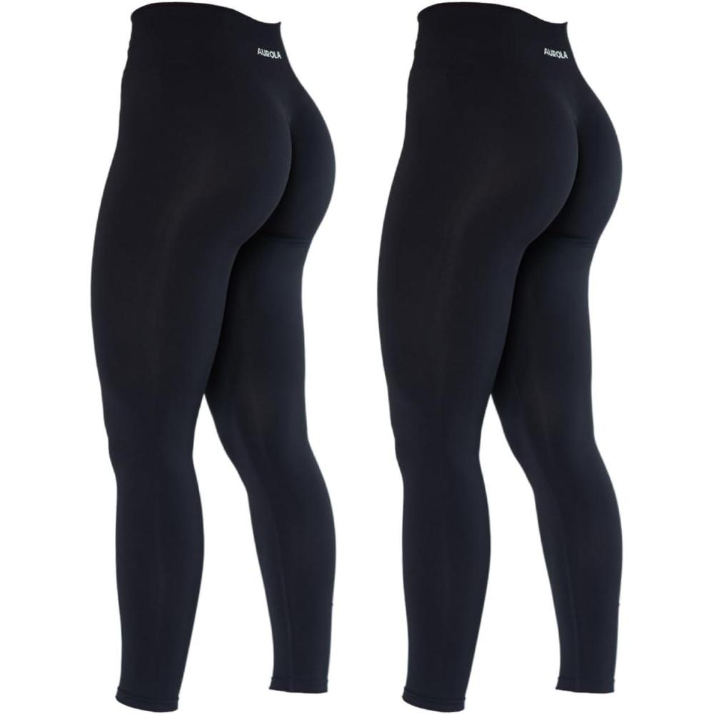 imageAUROLA Dream Collection Workout Leggings for Women High Waist Seamless Scrunch Athletic Running Gym Fitness Active PantsSetblackblack