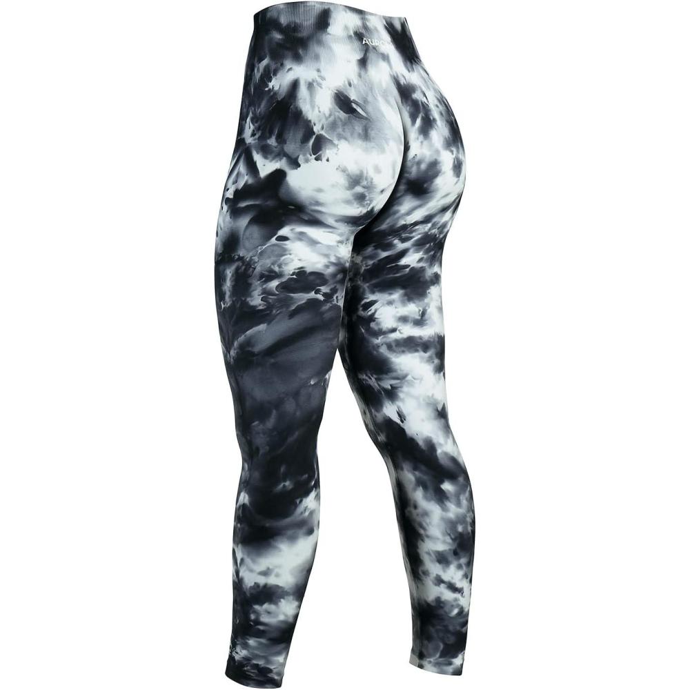 imageAUROLA Dream Collection Workout Leggings for Women High Waist Seamless Scrunch Athletic Running Gym Fitness Active PantsWhiteblack Tie Dye