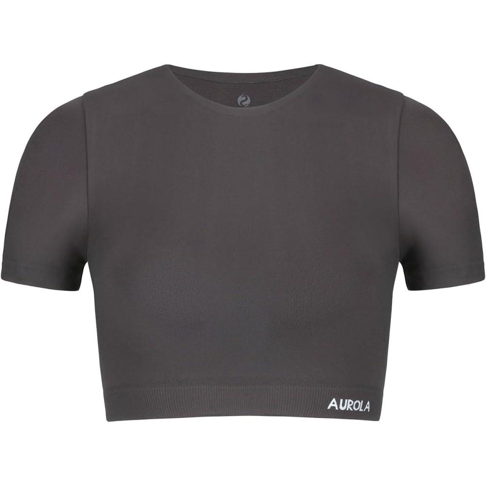 imageAUROLA Essentials Seamless Short Sleeve Crop Top for Women Workout Active Comfort Athletic Shirts TeeChestnut Brown