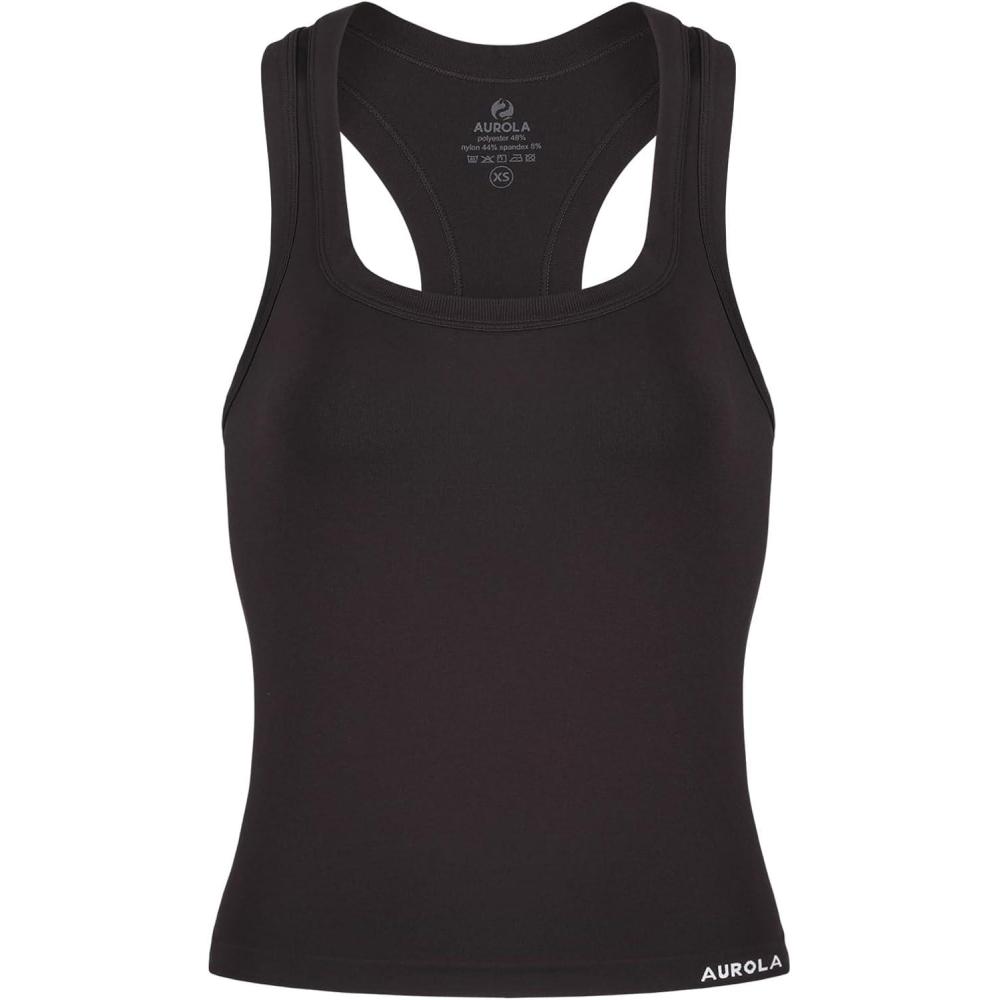 imageAUROLA Essentials Seamless Sleeveless Racerback TopWomen Subtle Marl Workout Square Neck Fitted TankSeal Brown