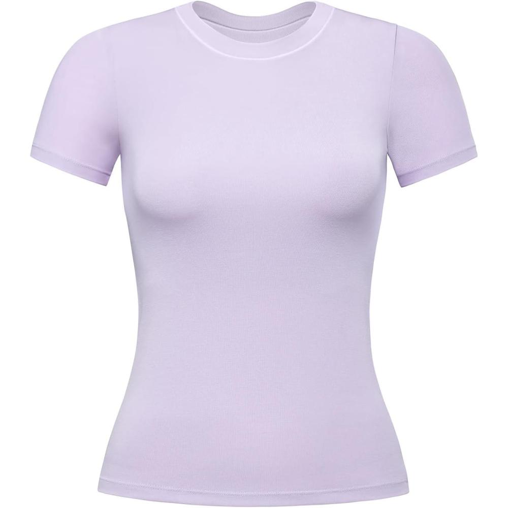 imageAUROLA Everyday Fitted TShirt for WomenCrew Neck Basic Short Sleeves T ShirtCrop Tops Modal Slim Fit TeeOrchid Tint