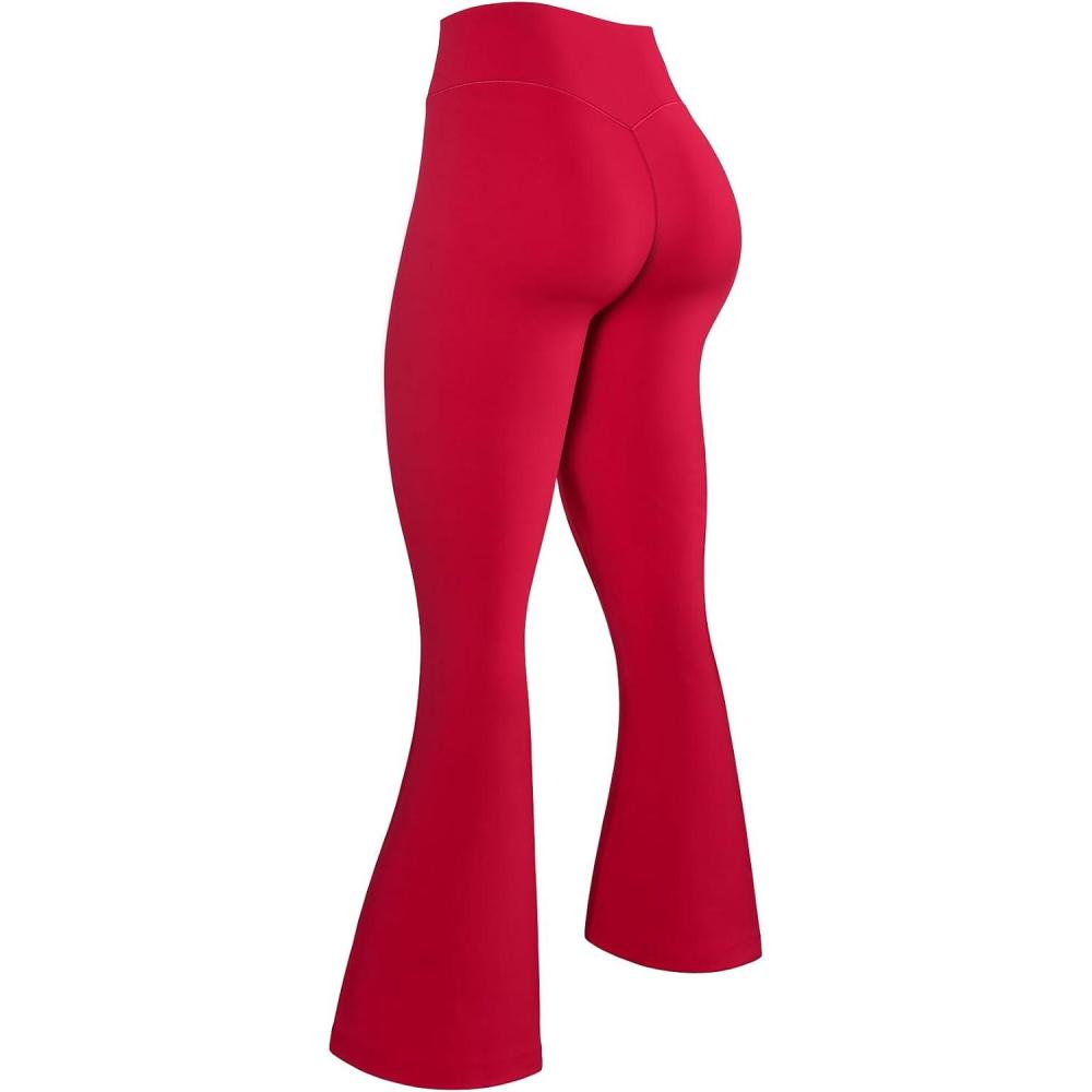 imageAUROLA Fire Flare Leggings for Women Crossover High Waisted Yoga Pants Tummy Control Wide Leg Bootcut LeggingsChinese Red