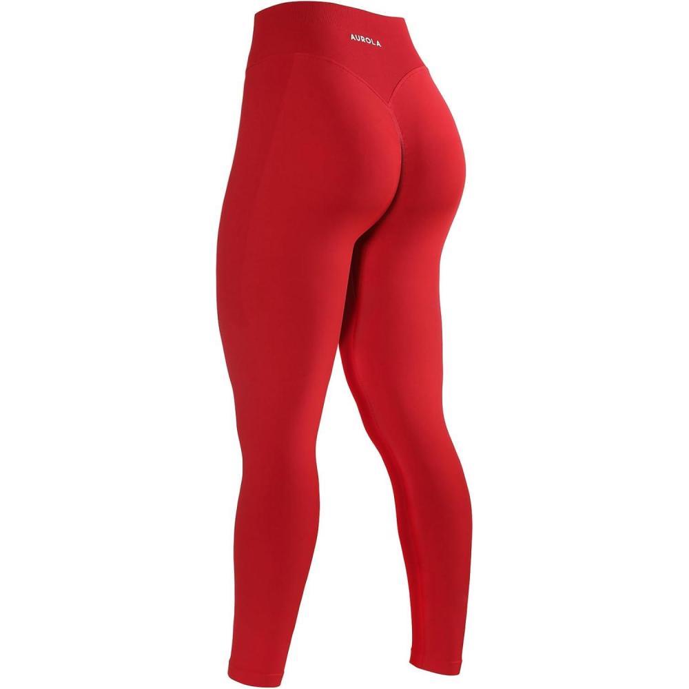 imageAUROLA Impressive Women Workout Leggings High Waist Yoga Pants Seamless Running Athletic Leggings for WomenChili Red