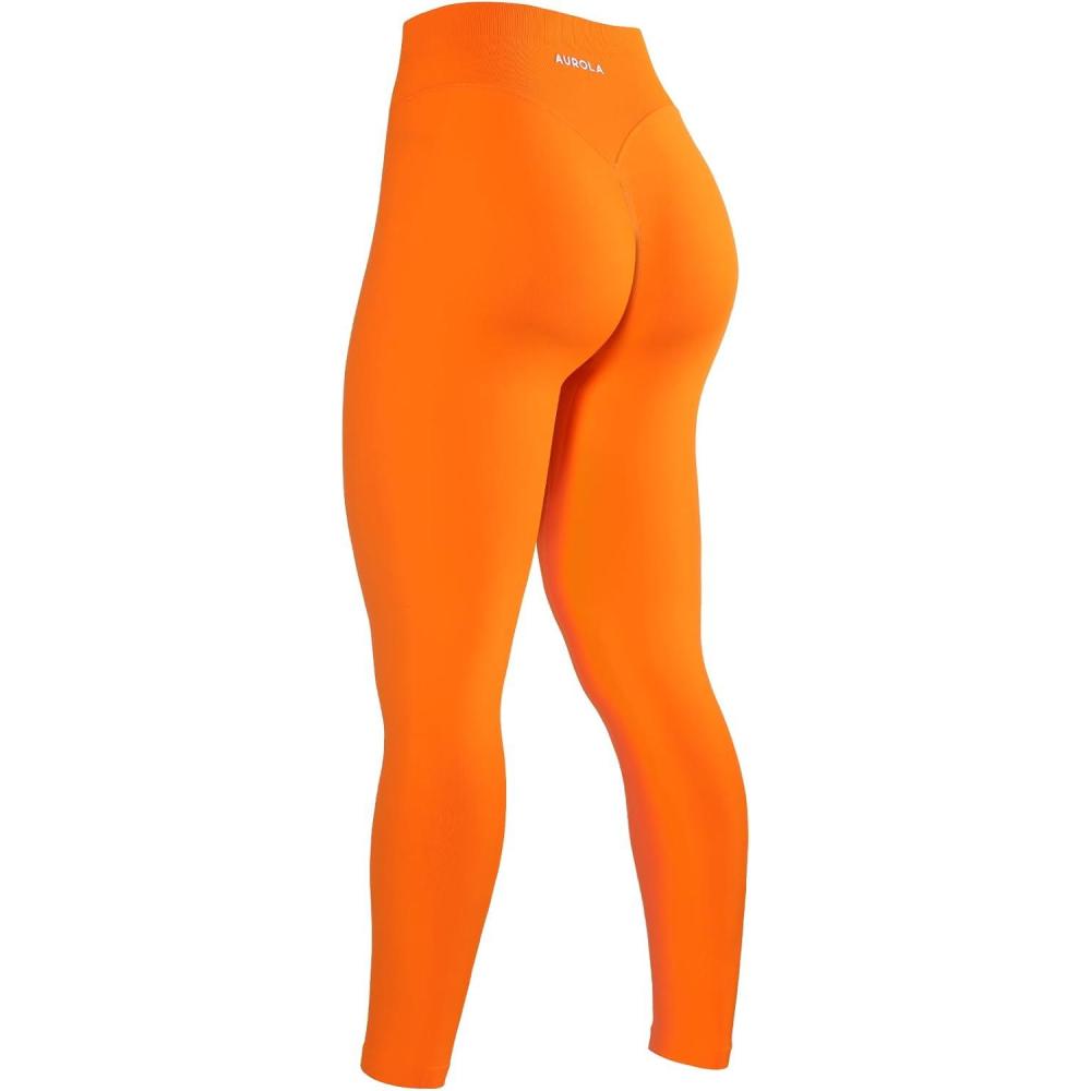 imageAUROLA Impressive Women Workout Leggings High Waist Yoga Pants Seamless Running Athletic Leggings for WomenPersimmon Orange