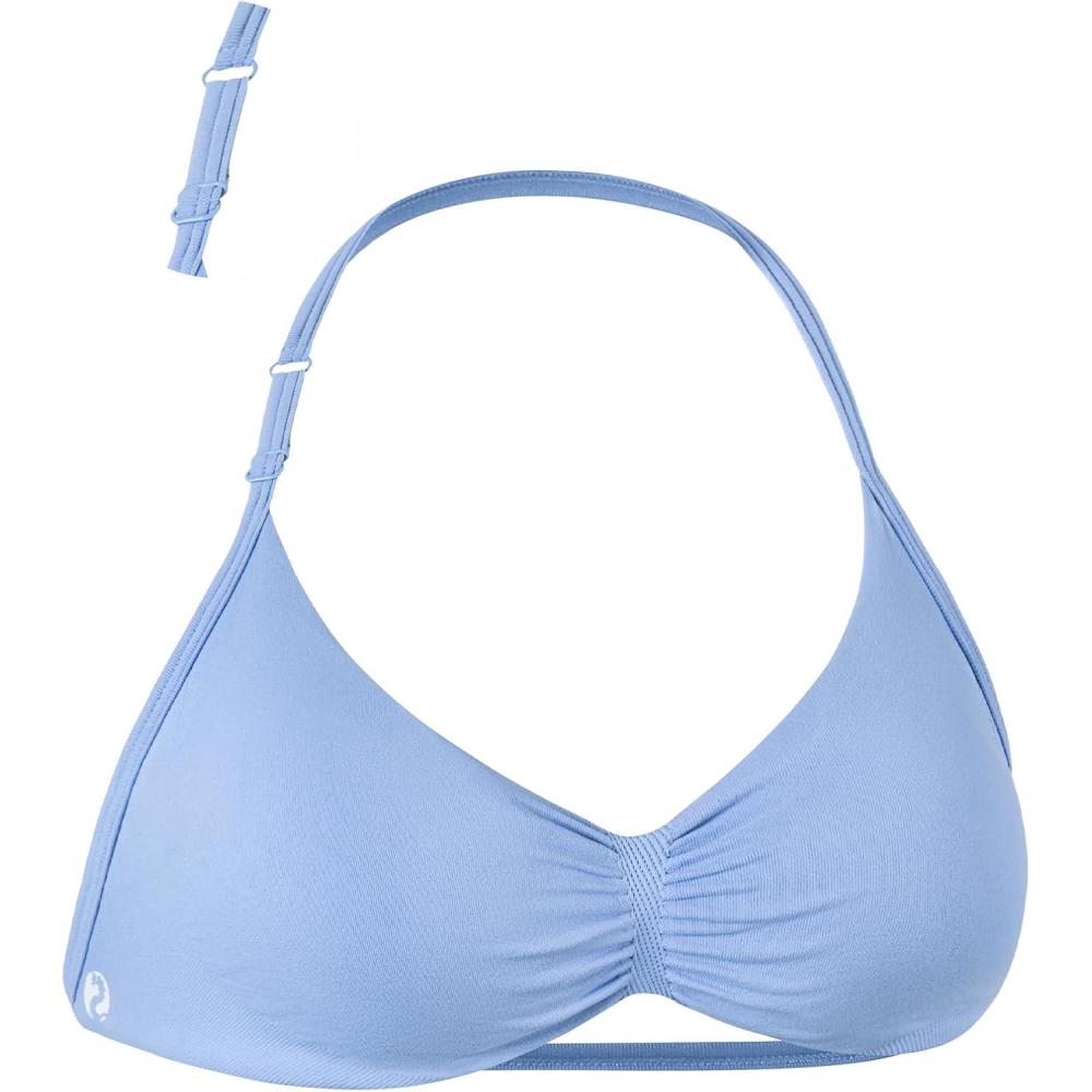 imageAUROLA Influence Adjustable Strappy Sports Bras for WomenLow Support Seamless Backless Padded Straps Impact Yoga Gym BraAiry Blue