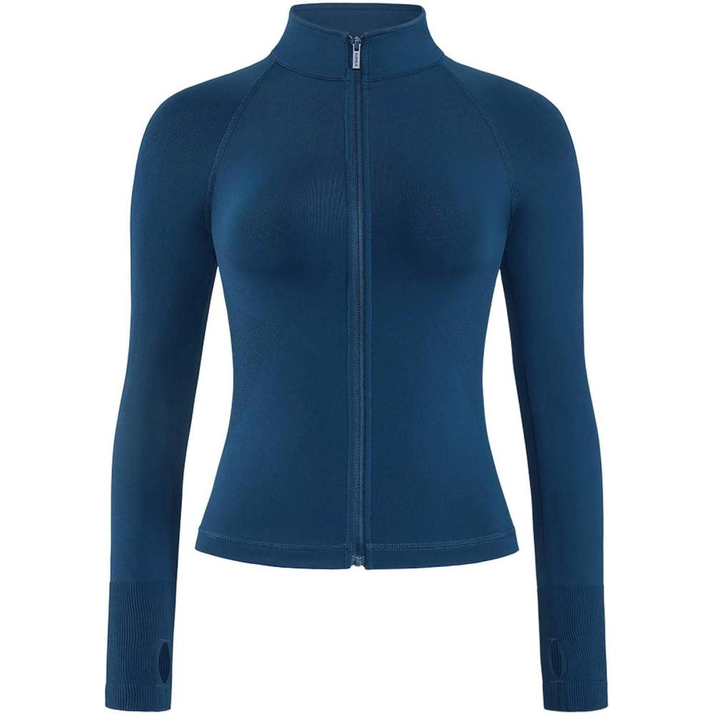 imageAUROLA Influence Athletic Workout Jacket for Women Lightweight Slim Fit Full Zip Running Yoga Sports Jacket with Thumb HolesEnsign Blue