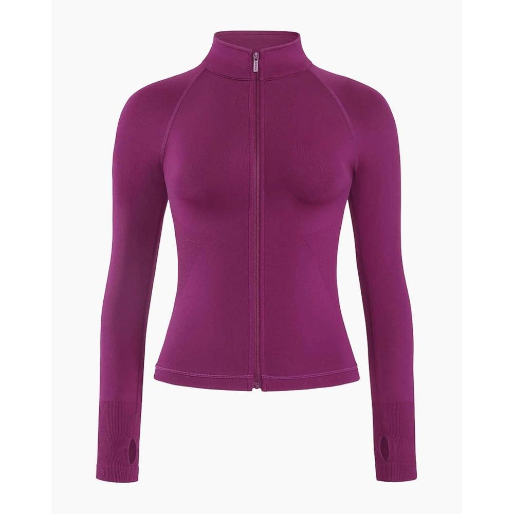 imageAUROLA Influence Athletic Workout Jacket for Women Lightweight Slim Fit Full Zip Running Yoga Sports Jacket with Thumb HolesMagenta
