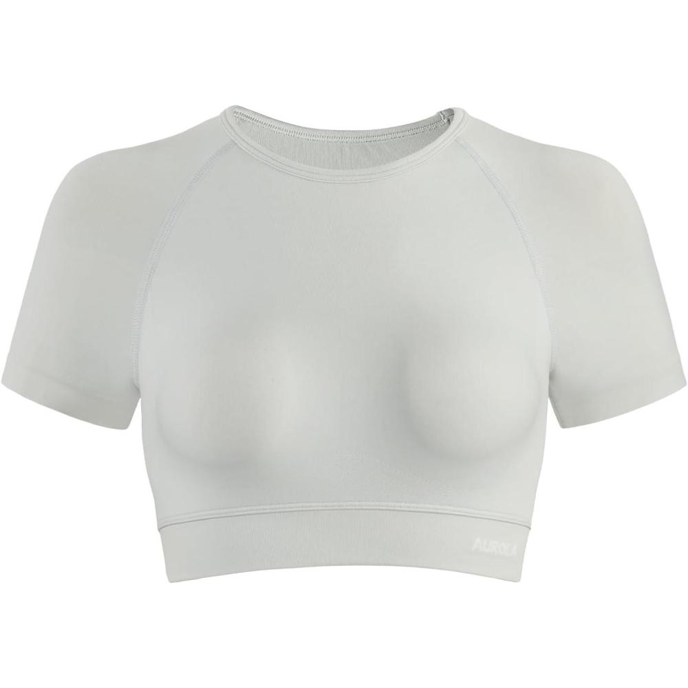 imageAUROLA Influence Crop Top Workout Shirts for Women UltraSoft Seamless Gym T Shirts Short Sleeve Running Workout TopsGlacier Gray