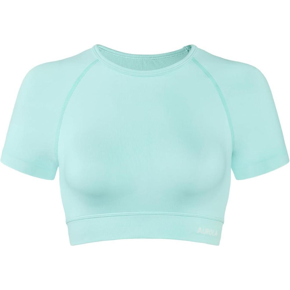 imageAUROLA Influence Crop Top Workout Shirts for Women UltraSoft Seamless Gym T Shirts Short Sleeve Running Workout TopsSpa Retreat
