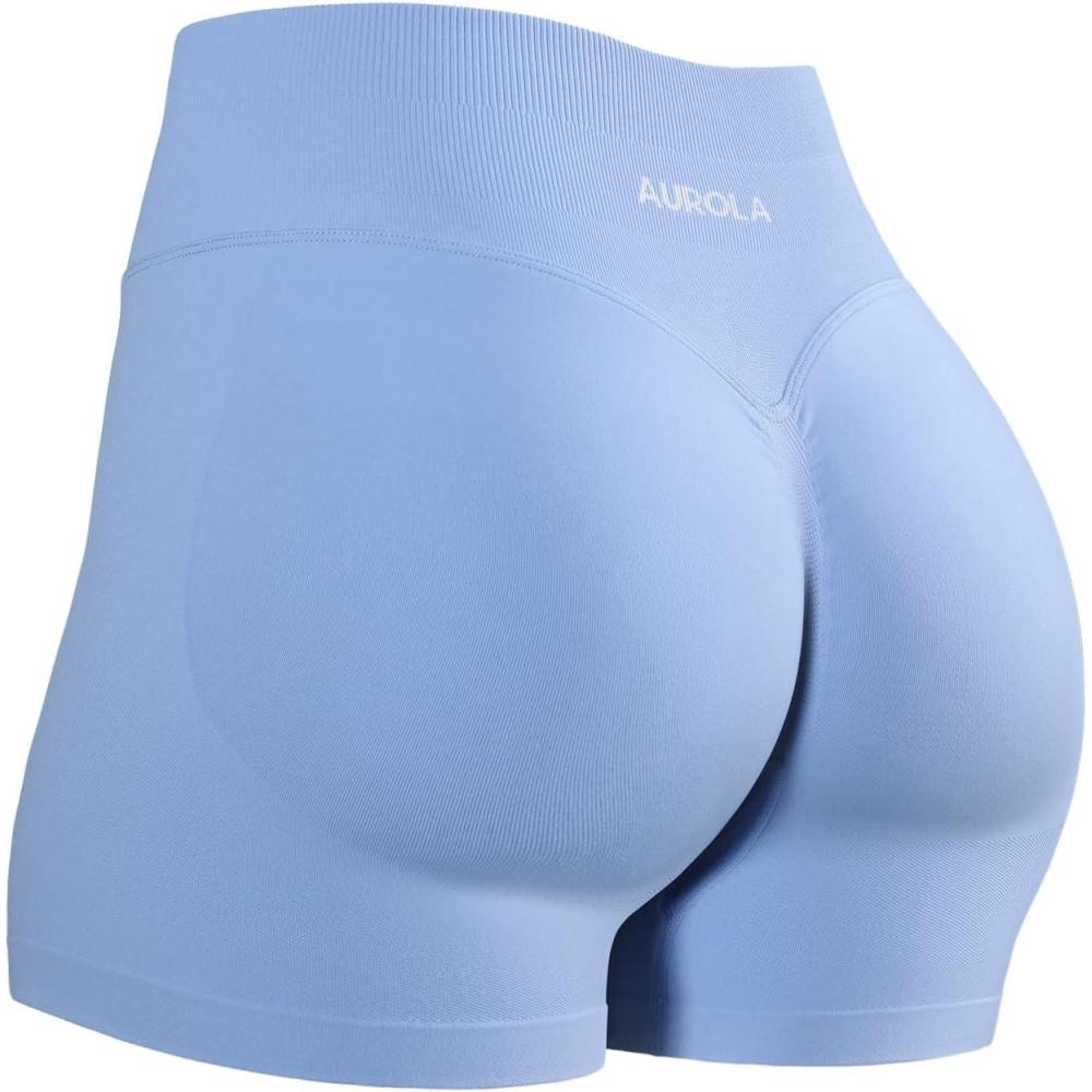 imageAUROLA Influence Workout Shorts for Women25 35 45 55 65 No Roll Up Squat Proof Scrunch Seamless Compression Gym ShortAiry Blue