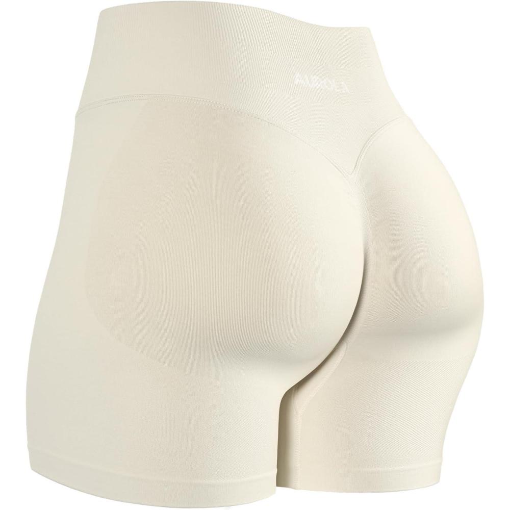 imageAUROLA Influence Workout Shorts for Women25 35 45 55 65 No Roll Up Squat Proof Scrunch Seamless Compression Gym ShortAngora
