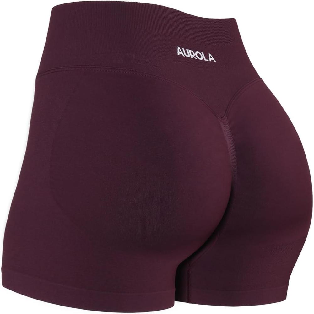imageAUROLA Influence Workout Shorts for Women25 35 45 55 65 No Roll Up Squat Proof Scrunch Seamless Compression Gym ShortBlack Cherry