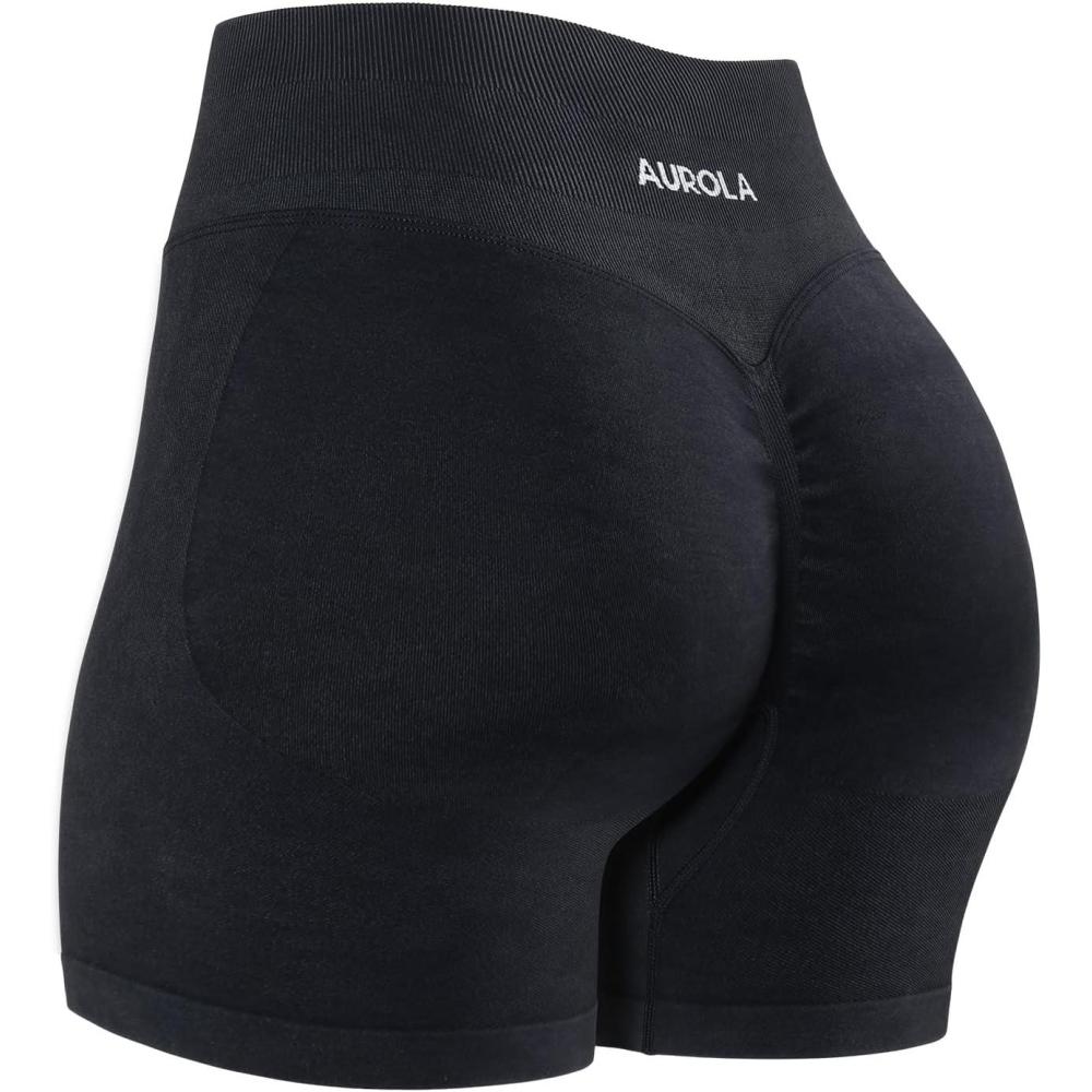 imageAUROLA Influence Workout Shorts for Women25 35 45 55 65 No Roll Up Squat Proof Scrunch Seamless Compression Gym ShortBlack Stone Washed