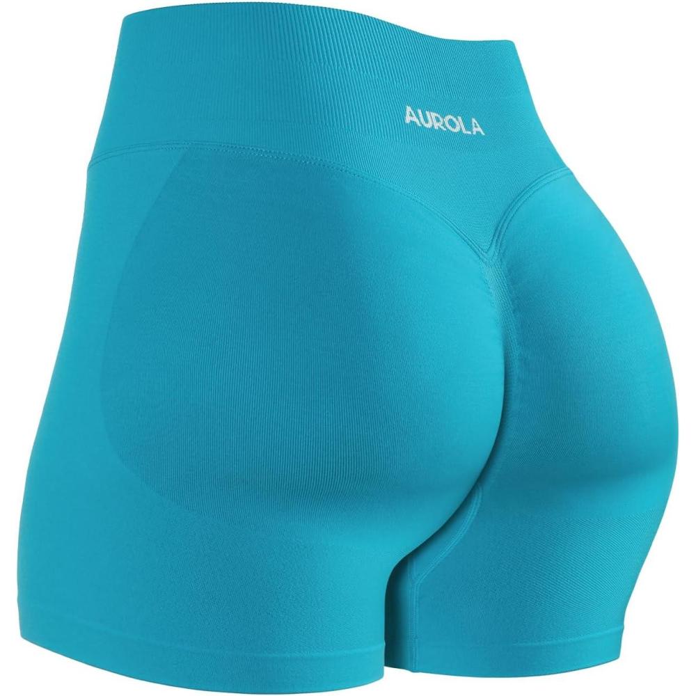 imageAUROLA Influence Workout Shorts for Women25 35 45 55 65 No Roll Up Squat Proof Scrunch Seamless Compression Gym ShortCaneel Bay