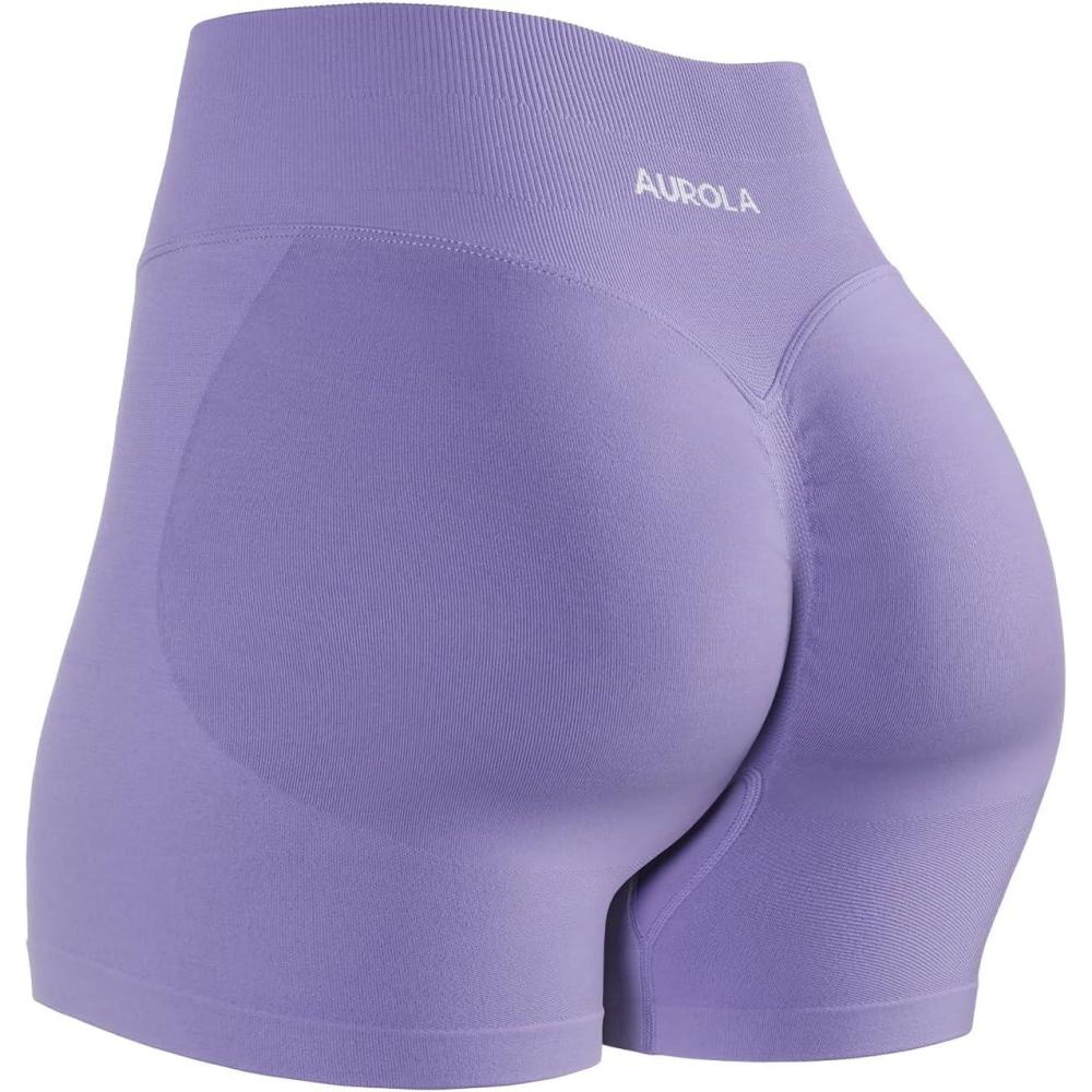 imageAUROLA Influence Workout Shorts for Women25 35 45 55 65 No Roll Up Squat Proof Scrunch Seamless Compression Gym ShortChalk Violet
