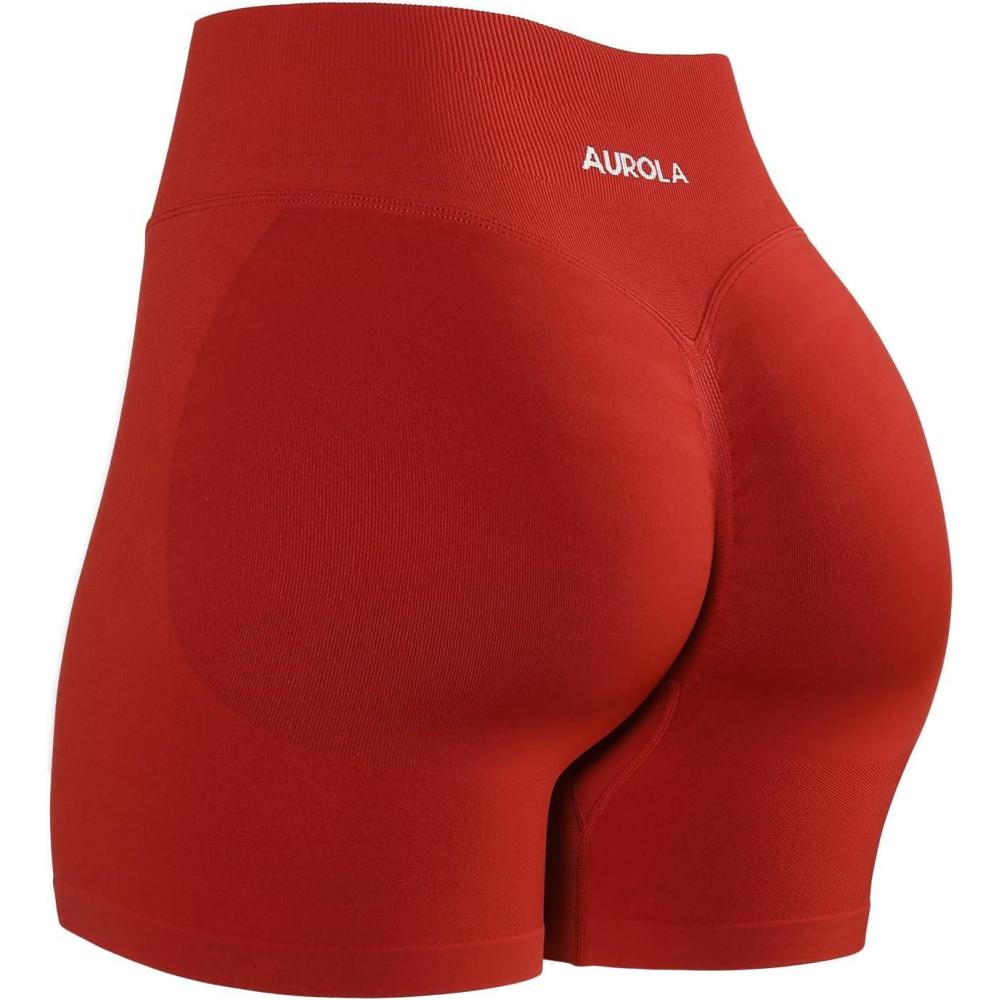 imageAUROLA Influence Workout Shorts for Women25 35 45 55 65 No Roll Up Squat Proof Scrunch Seamless Compression Gym ShortCinnabar