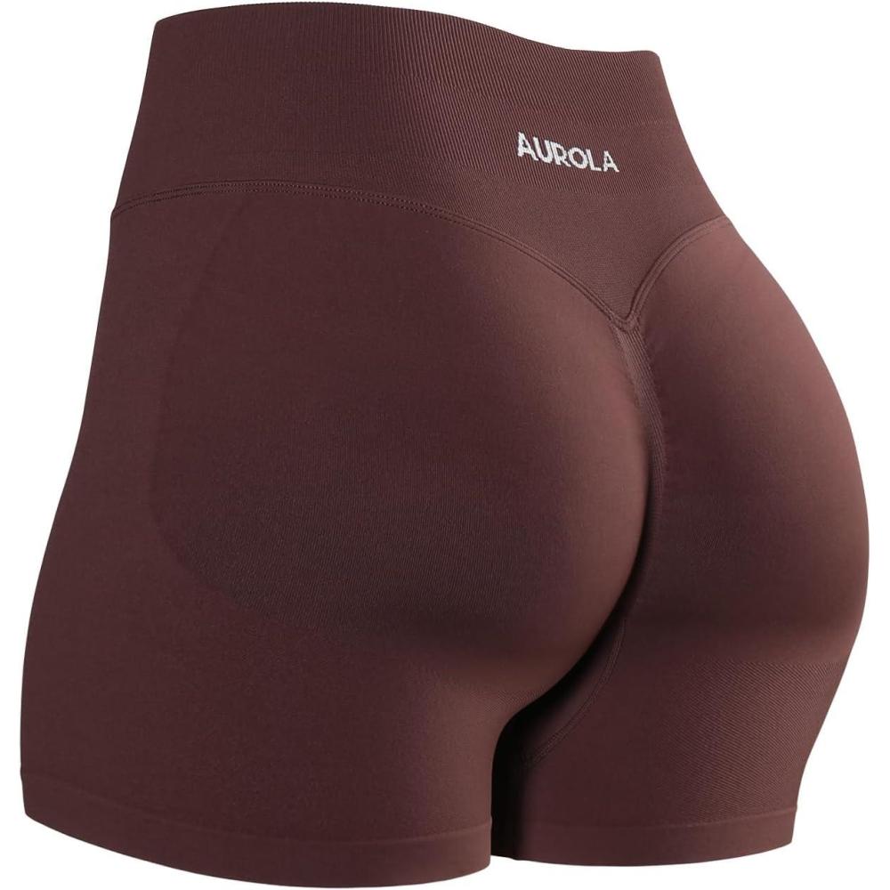 imageAUROLA Influence Workout Shorts for Women25 35 45 55 65 No Roll Up Squat Proof Scrunch Seamless Compression Gym ShortCinnamon