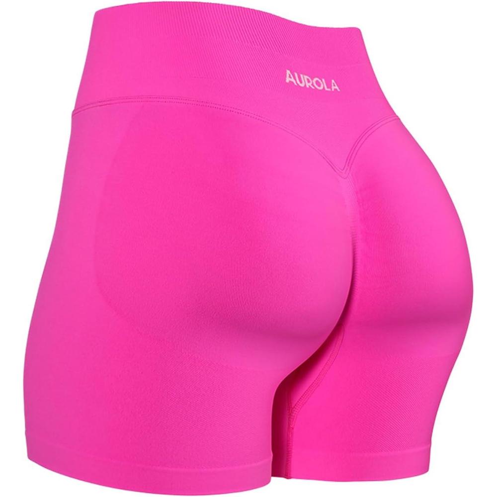 imageAUROLA Influence Workout Shorts for Women25 35 45 55 65 No Roll Up Squat Proof Scrunch Seamless Compression Gym ShortCyber Pink