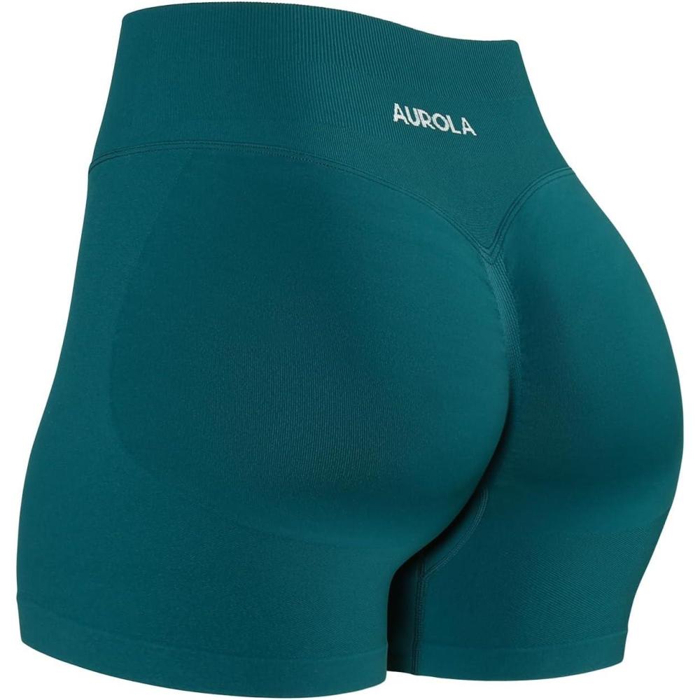 imageAUROLA Influence Workout Shorts for Women25 35 45 55 65 No Roll Up Squat Proof Scrunch Seamless Compression Gym ShortDeep Teal