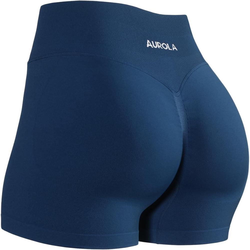 imageAUROLA Influence Workout Shorts for Women25 35 45 55 65 No Roll Up Squat Proof Scrunch Seamless Compression Gym ShortEnsign Blue
