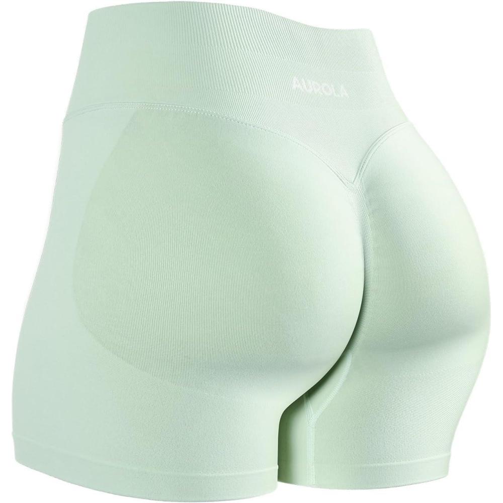imageAUROLA Influence Workout Shorts for Women25 35 45 55 65 No Roll Up Squat Proof Scrunch Seamless Compression Gym ShortFog Green