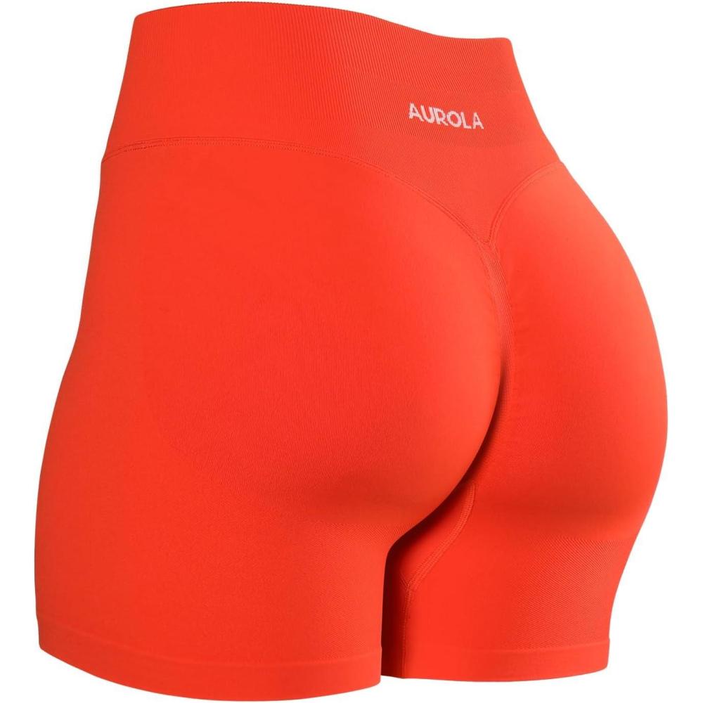 imageAUROLA Influence Workout Shorts for Women25 35 45 55 65 No Roll Up Squat Proof Scrunch Seamless Compression Gym ShortHalloween Orange