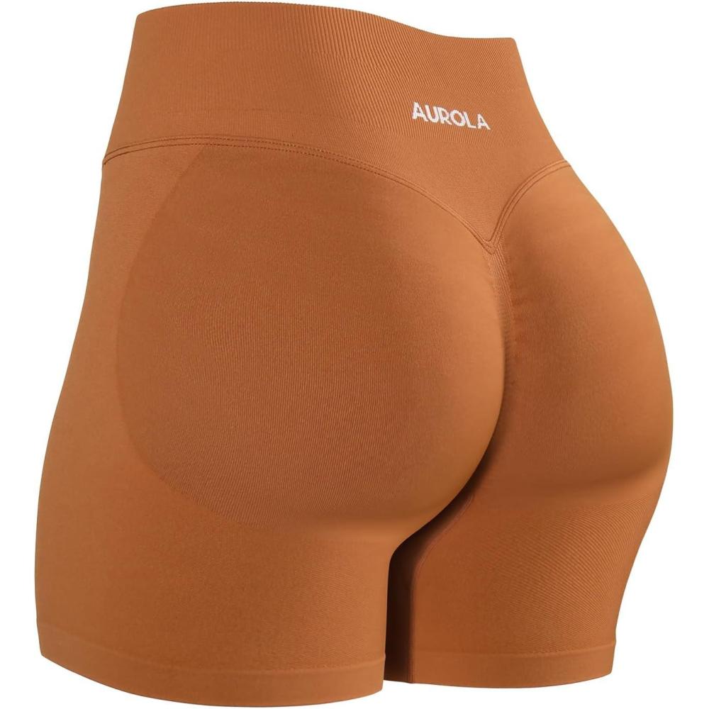 imageAUROLA Influence Workout Shorts for Women25 35 45 55 65 No Roll Up Squat Proof Scrunch Seamless Compression Gym ShortHoney Ginger