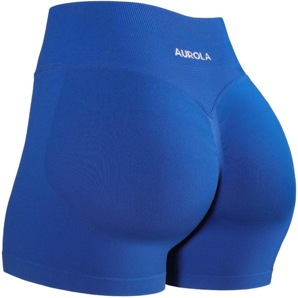 imageAUROLA Influence Workout Shorts for Women25 35 45 55 65 No Roll Up Squat Proof Scrunch Seamless Compression Gym ShortKlein Blue