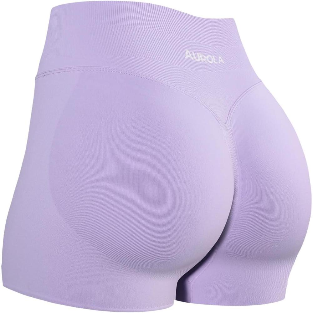 imageAUROLA Influence Workout Shorts for Women25 35 45 55 65 No Roll Up Squat Proof Scrunch Seamless Compression Gym ShortLavender