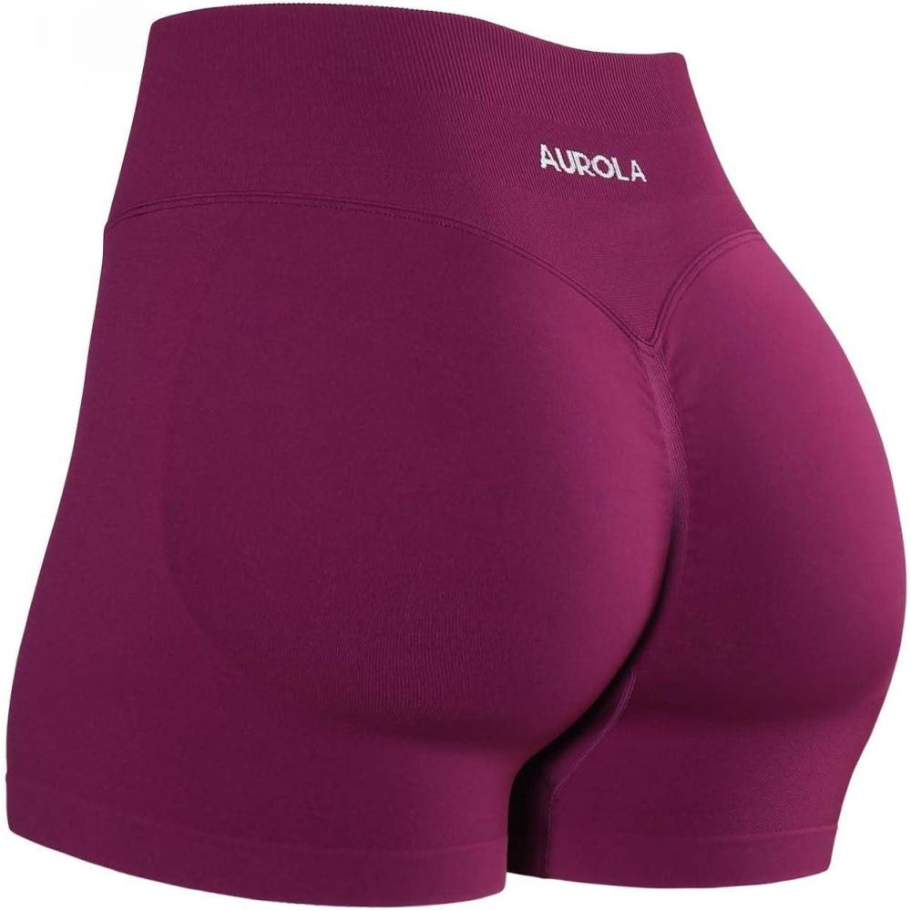 imageAUROLA Influence Workout Shorts for Women25 35 45 55 65 No Roll Up Squat Proof Scrunch Seamless Compression Gym ShortMagenta
