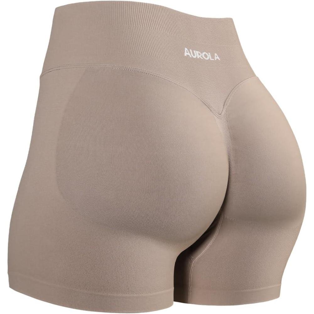 imageAUROLA Influence Workout Shorts for Women25 35 45 55 65 No Roll Up Squat Proof Scrunch Seamless Compression Gym ShortNatural