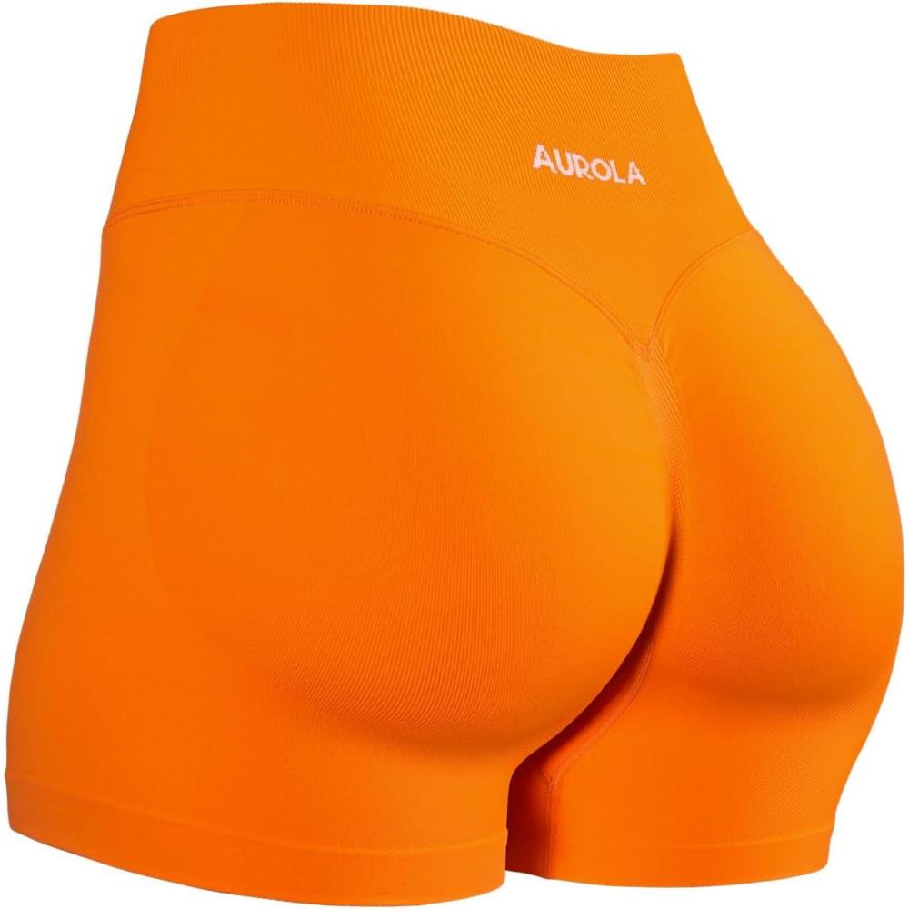 imageAUROLA Influence Workout Shorts for Women25 35 45 55 65 No Roll Up Squat Proof Scrunch Seamless Compression Gym ShortPersimmon Orange