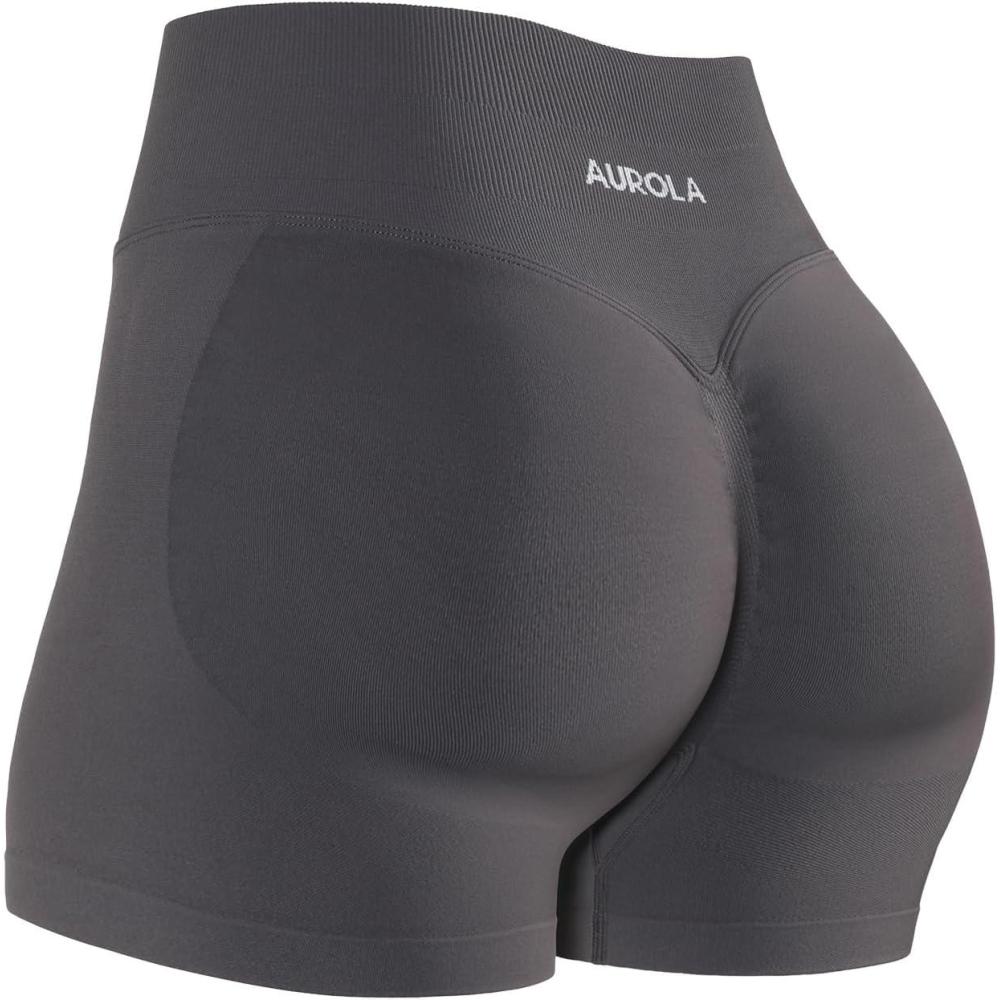 imageAUROLA Influence Workout Shorts for Women25 35 45 55 65 No Roll Up Squat Proof Scrunch Seamless Compression Gym ShortPlum Truffle