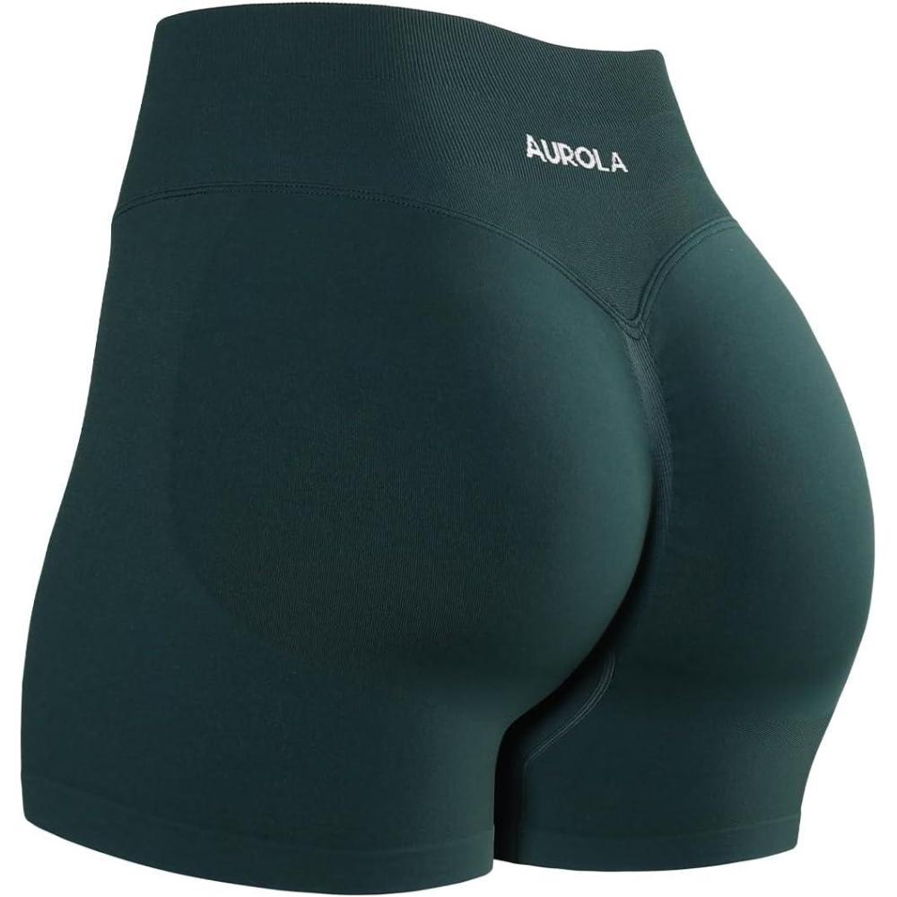 imageAUROLA Influence Workout Shorts for Women25 35 45 55 65 No Roll Up Squat Proof Scrunch Seamless Compression Gym ShortPonderosa Green