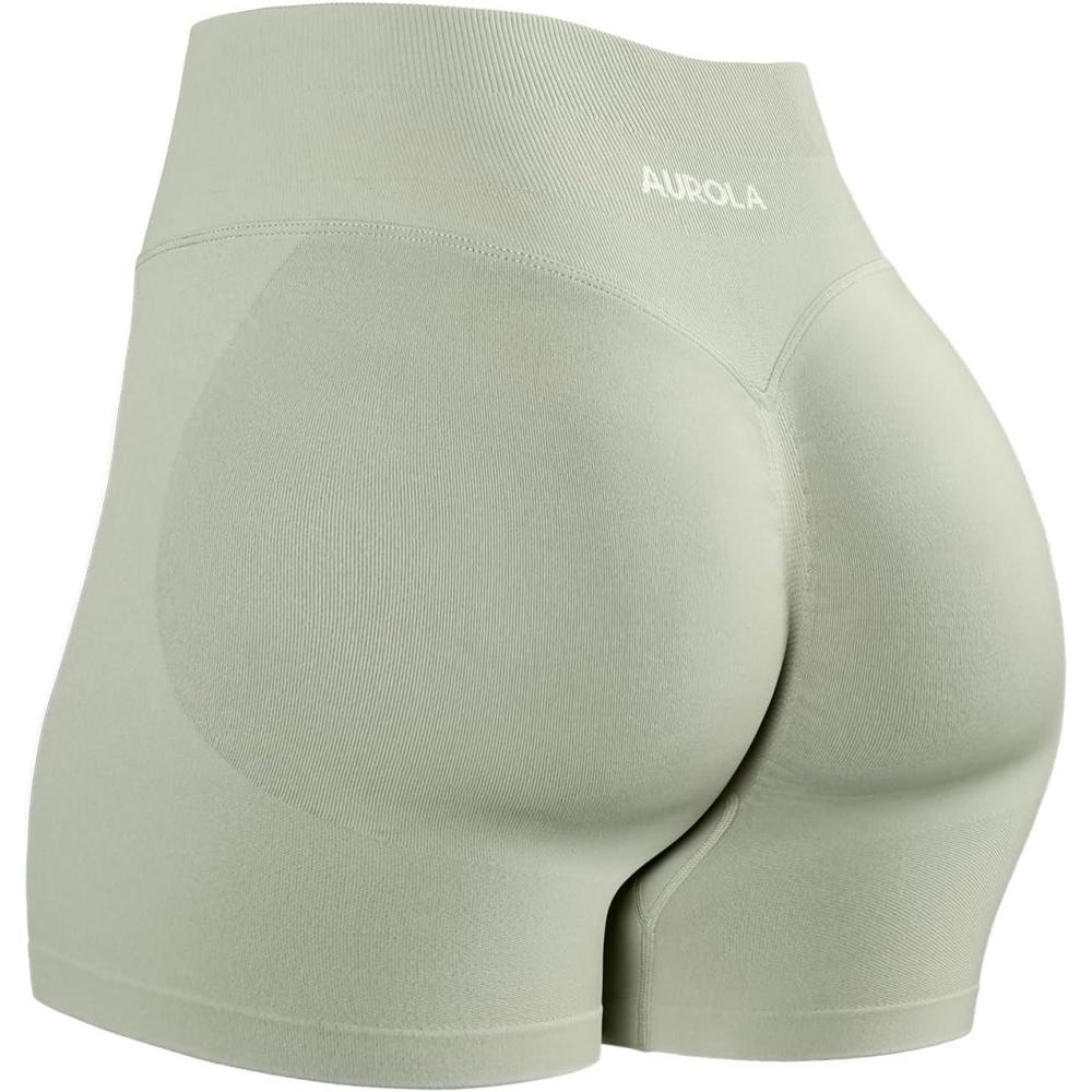 imageAUROLA Influence Workout Shorts for Women25 35 45 55 65 No Roll Up Squat Proof Scrunch Seamless Compression Gym ShortTidal Foam