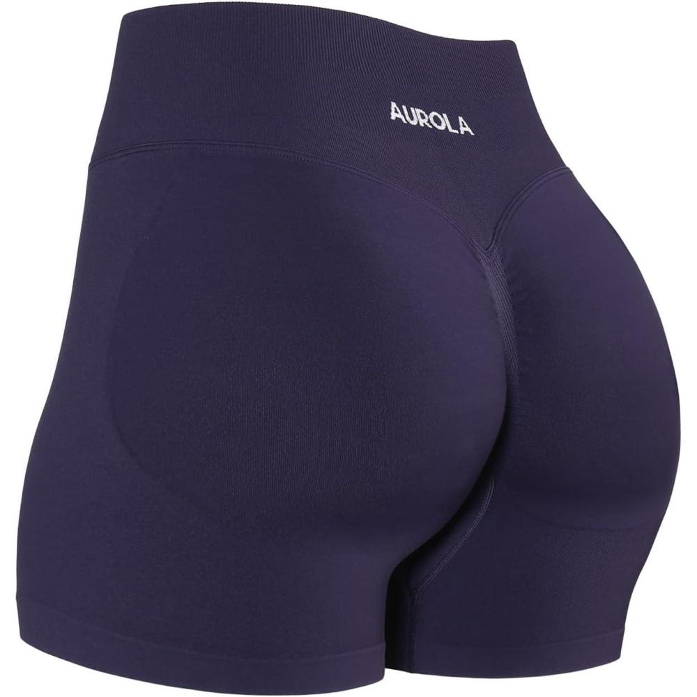 imageAUROLA Influence Workout Shorts for Women25 35 45 55 65 No Roll Up Squat Proof Scrunch Seamless Compression Gym ShortUltra Violet
