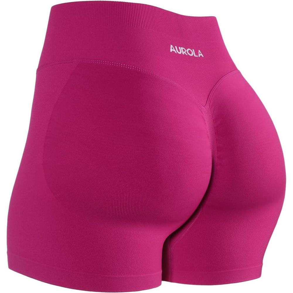 imageAUROLA Influence Workout Shorts for Women25 35 45 55 65 No Roll Up Squat Proof Scrunch Seamless Compression Gym ShortVivid Cerise