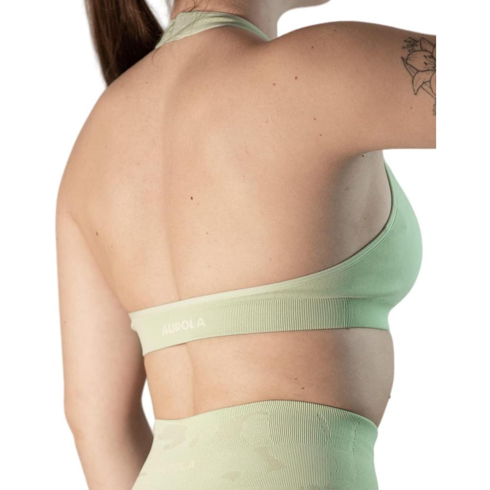 imageAUROLA Moon Seamless Halter Backless Sport Bra for Women Adjustable Padded Active Workout Gym Yoga Crop Tank TopPastel Green