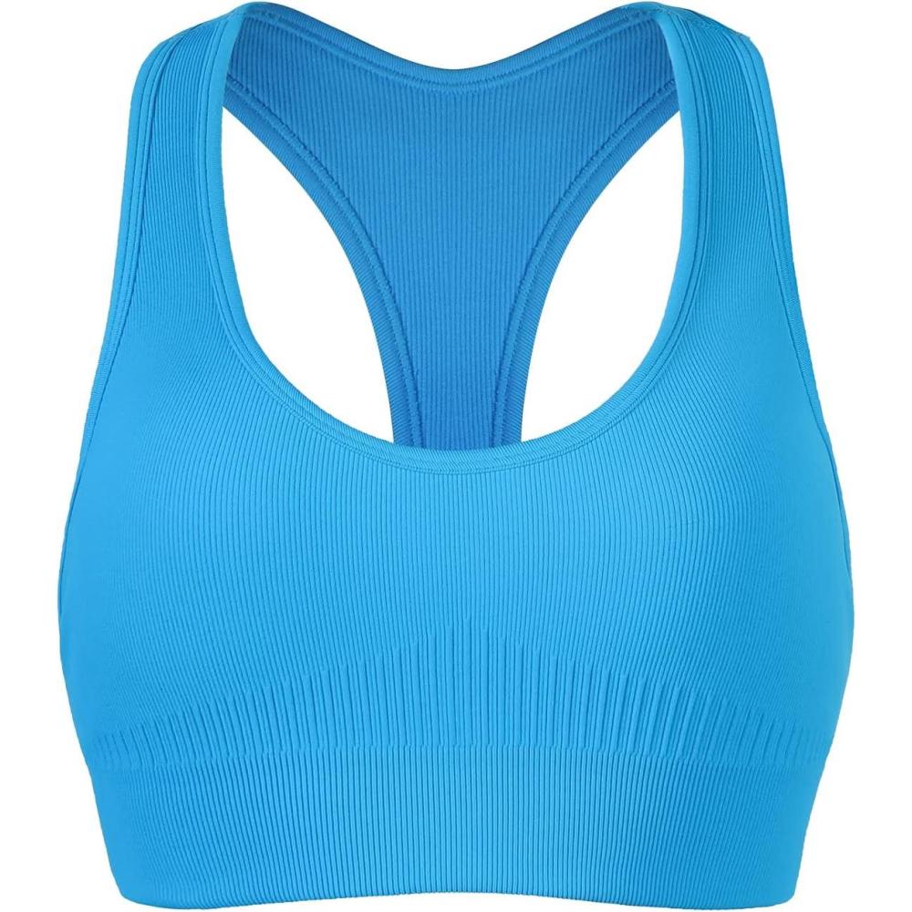 imageAUROLA Power Racerback Sport Bra for WomenSeamless Padded Active Workout Gym Yoga Crop Tank TopBlue Danube