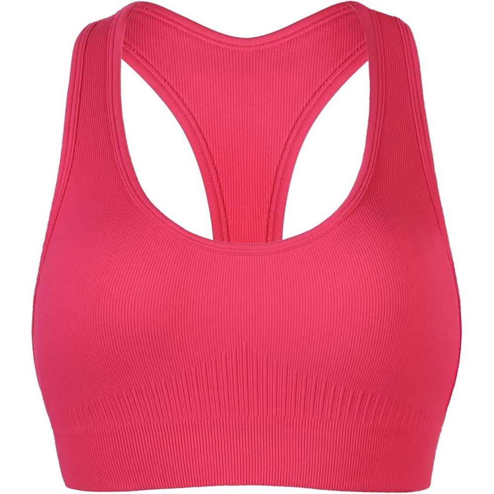 imageAUROLA Power Racerback Sport Bra for WomenSeamless Padded Active Workout Gym Yoga Crop Tank TopRaspberry Sorbet