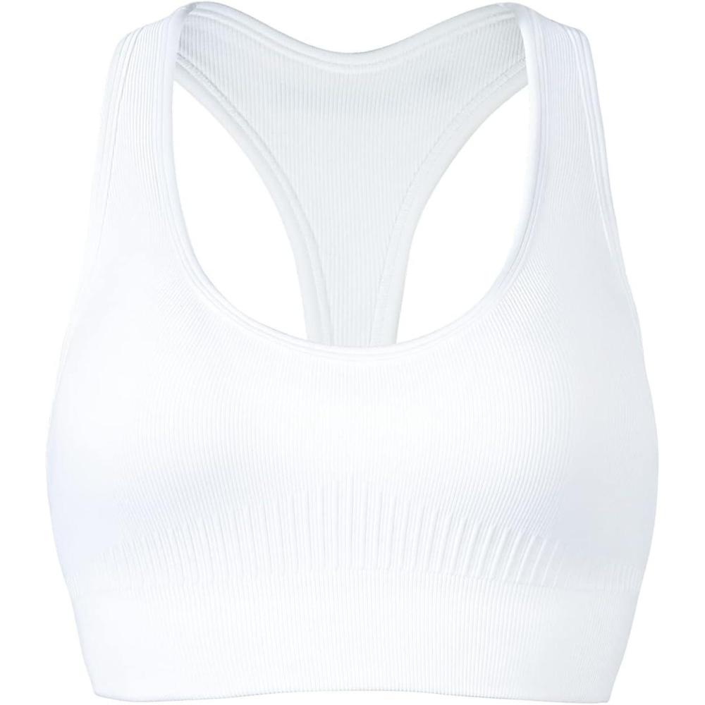 imageAUROLA Power Racerback Sport Bra for WomenSeamless Padded Active Workout Gym Yoga Crop Tank TopWhite