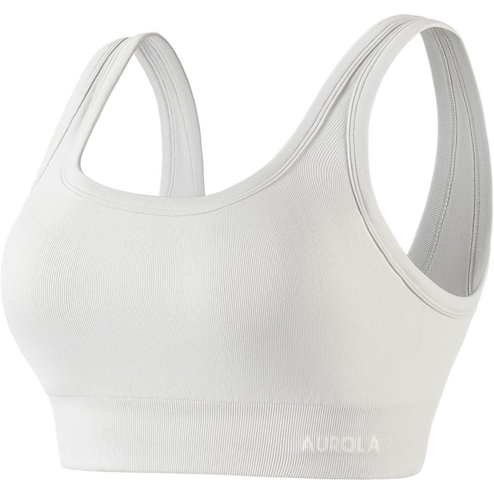 imageAUROLA Power Sports Bras for Women  Push Up Workout Bra Square Neck Yoga Bra Padded Low Impact Gym Bra Crop TopBlanc De Blanc