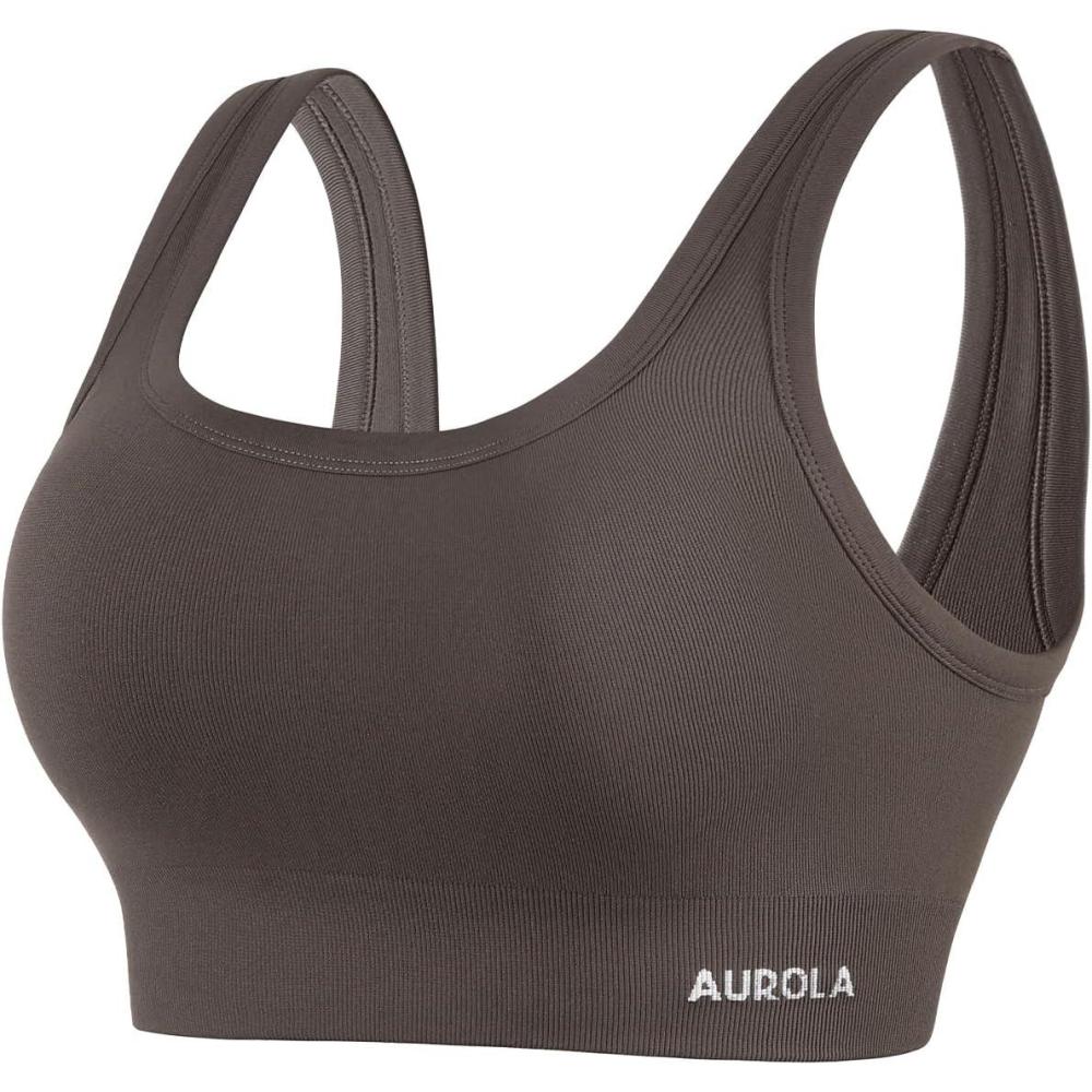 imageAUROLA Power Sports Bras for Women  Push Up Workout Bra Square Neck Yoga Bra Padded Low Impact Gym Bra Crop TopChestnut Brown