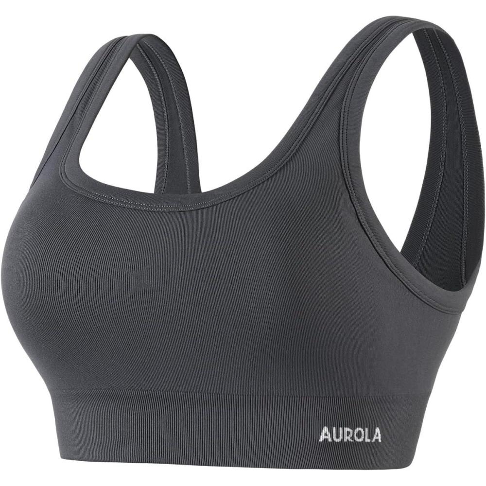 imageAUROLA Power Sports Bras for Women  Push Up Workout Bra Square Neck Yoga Bra Padded Low Impact Gym Bra Crop TopDark Grey
