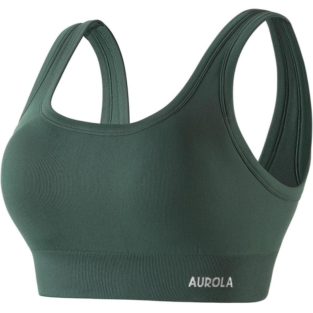 imageAUROLA Power Sports Bras for Women  Push Up Workout Bra Square Neck Yoga Bra Padded Low Impact Gym Bra Crop TopEden Green