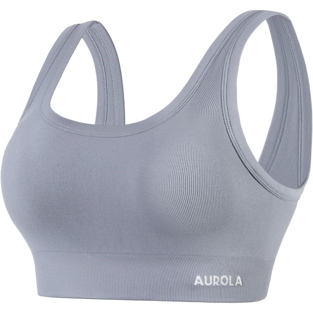 imageAUROLA Power Sports Bras for Women  Push Up Workout Bra Square Neck Yoga Bra Padded Low Impact Gym Bra Crop TopFog Grey