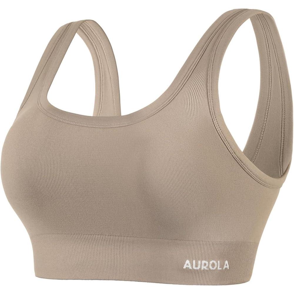 imageAUROLA Power Sports Bras for Women  Push Up Workout Bra Square Neck Yoga Bra Padded Low Impact Gym Bra Crop TopNatural