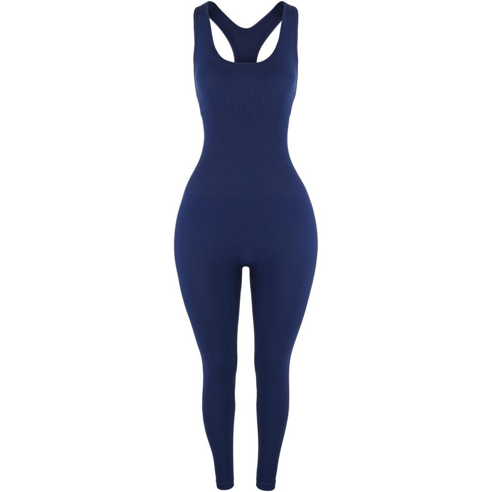 imageAUROLA Power Workout Jumpsuit for Women Yoga Gym Seamless One Piece Racerback Tummy Control Padded Bra JumpsuitPageant Blue