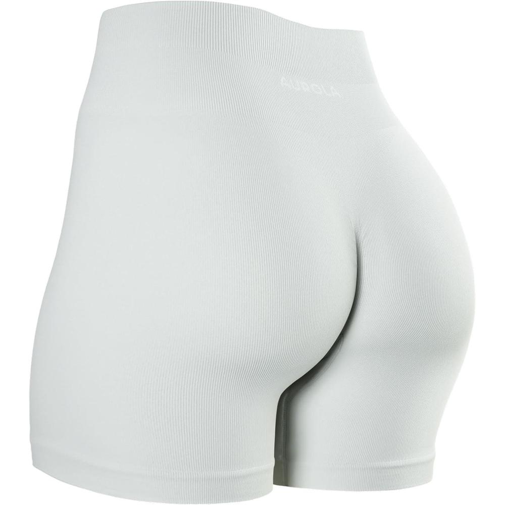 imageAUROLA Power Workout Shorts for Women Tummy Control Squat Proof Ribbed Thick Seamless Scrunch Active ShortBlanc De Blanc