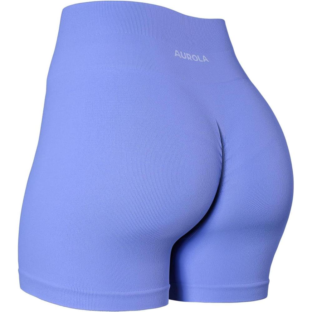 imageAUROLA Power Workout Shorts for Women Tummy Control Squat Proof Ribbed Thick Seamless Scrunch Active ShortJacaranda